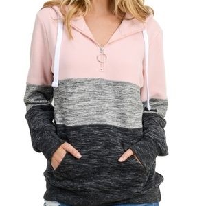 Color Block 1/4 Zip up Pullover Hoodie